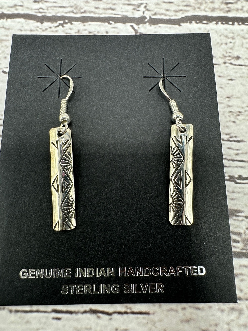 Sterling Silver Stamped Bar Drop Earrings - Silver
